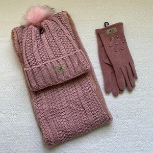 UGG Pink Hat, Infinity Scarf & Glove Set
